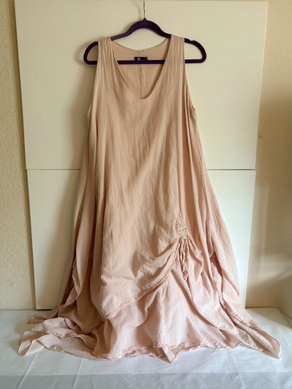 M Made in Italy Cotton Sleeveless Layered Ruche Hem Drawstring Sun Dress Size S